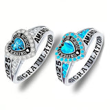 Copper Personalized Birthstone Engraved Class Rings for Women, College Senior High School Ring
