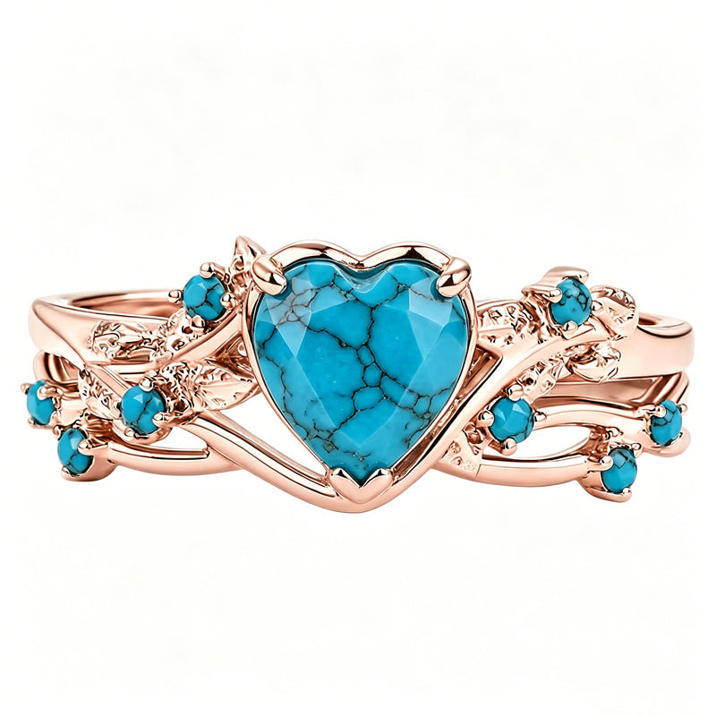 Sterling Silver Personalized Engraved 1-3CT Turquoise Engagement  Wedding Promise Ring Set for Her