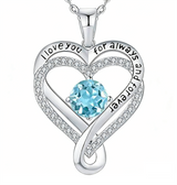 Sterling Silver 12 Month Birthstone Double Heart Pendant Necklace  Engraved with I Love You for Always and Forever