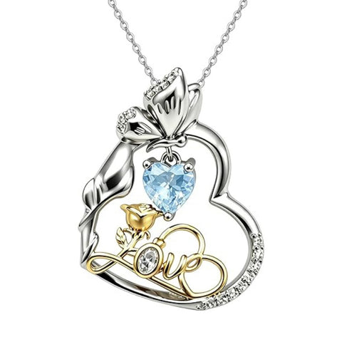14K Gold Plated Birthstone Love Rose Pendant Necklace Anniversary Christmas Birthday Jewelry Gifts for Women