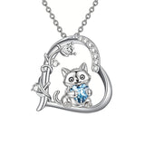 Sterling Silver Birthstone  Cat Pendant Necklace for Women