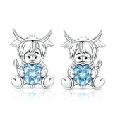 Sterling Silver 12 Month Birthstone Highland Cow Stud Earrings Christmas Gift