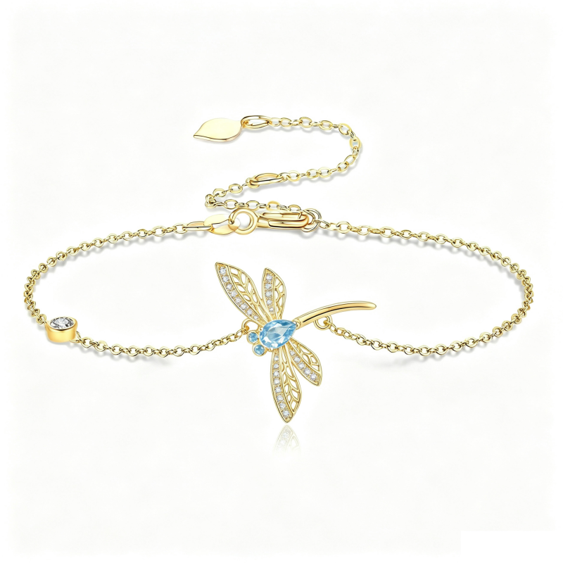 14K Gold Plated Birthstone Dragonfly Anklet Bracelet Birthday Gifts for Her