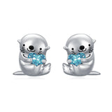 Sterling Silver Birthstone Otter Stud Earrings