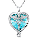 Sterling Silver Birthstone RN Medical Caduceus Pendant Necklace