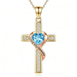 14K Gold Plated  Birthstone Cross Necklace Engraved I Love You Forever