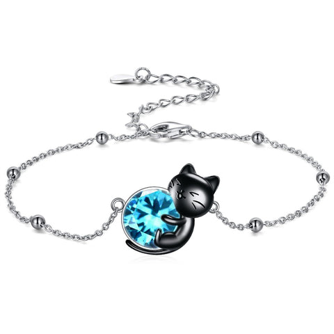 Sterling Silver Cat Birthstone Single Layer Anklet