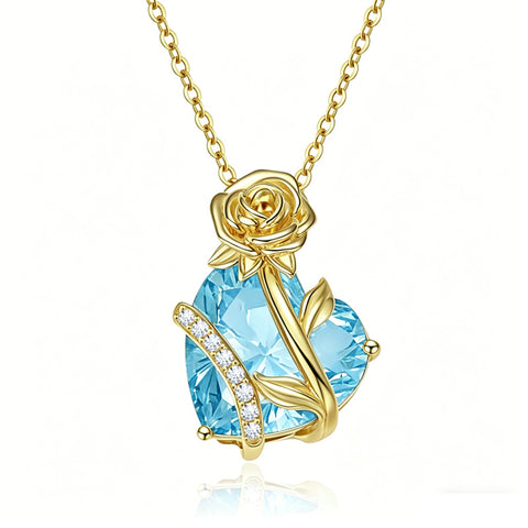 10K 14K 18K Gold Heart Birthstone Rose Pendant Necklace Gifts for Wife Girlfriend Mom Daughter Grandma