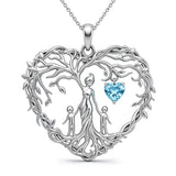 Sterling Silver Heart Pendant Birthstone Tree of Life Mother Child Family Necklace