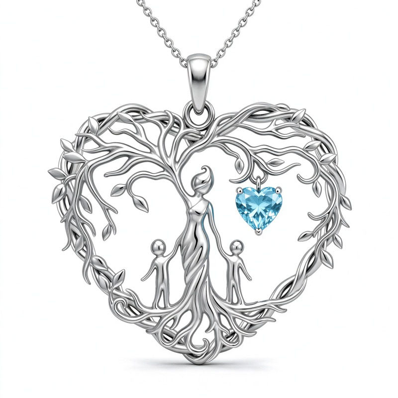 Sterling Silver Heart Pendant Birthstone Tree of Life Mother Child Family Necklace