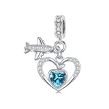 Sterling Silver Cubic Zirconia Heart Birthstone  Airplane Charm Beads