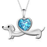 Sterling Silver Heart Birthstone  Dachshund Pendant Necklace