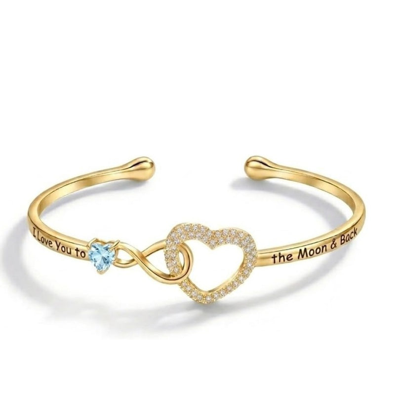 14K Gold Plated Birthstone Infinity Heart Bangle Bracelet for Women