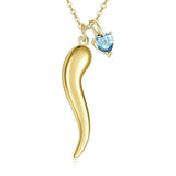 Heart Birthstone 14K Gold Plated Italian Horn Pendant Necklace Anniversary Birthday Gifts for Her