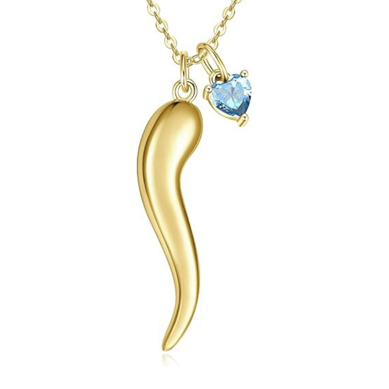 Heart Birthstone 14K Gold Plated Italian Horn Pendant Necklace Anniversary Birthday Gifts for Her