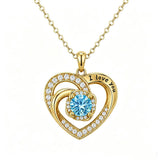 14K Gold Plated  Birthstone Heart Pendant  Necklace for Women Engraved with  I Love You