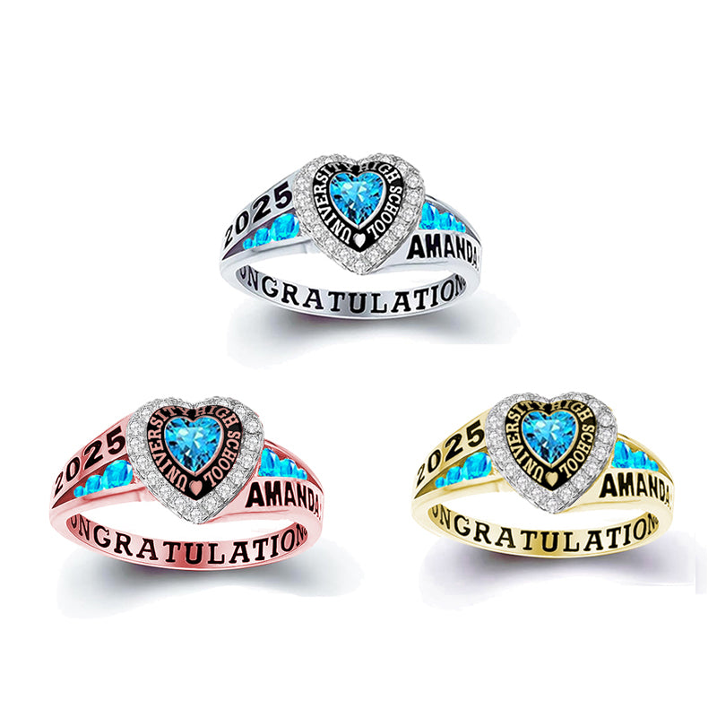 Copper  Personalized Birthstone Engraved Class Rings for Women, College Senior High School Ring
