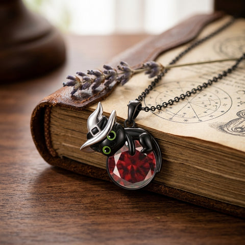 Sterling Silver Birthstone Black Cat Pendant Necklace