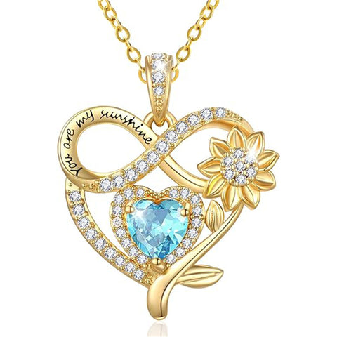 10K 14K 18K Yellow Gold  Birthstone Sunflower Pendant Necklace Engraved with You Are My Sunshine
