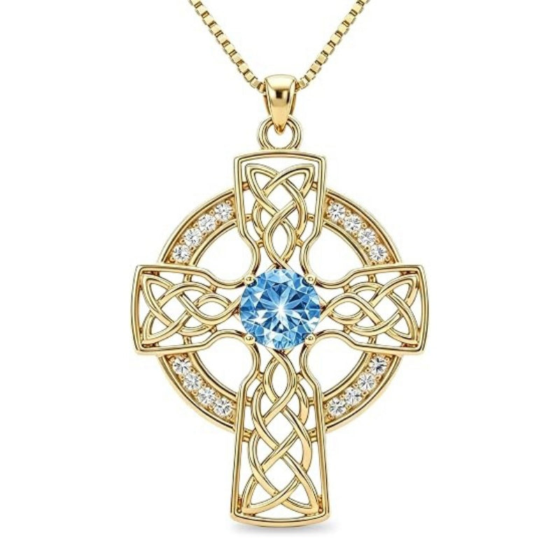 14K Gold Plated Birthstone Celtic Knotwork Cross Necklace for Women