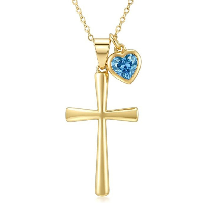 14K Gold  Plated Birthstone Cross Faith Necklace for Women