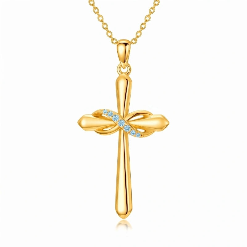 14K Gold Plated Birthstone Infinity  Cross Pendant NecklaceJewelry for Women