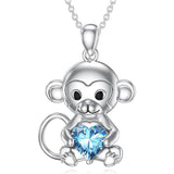 Sterling Silver Birthstone Monkey Pendant Necklace