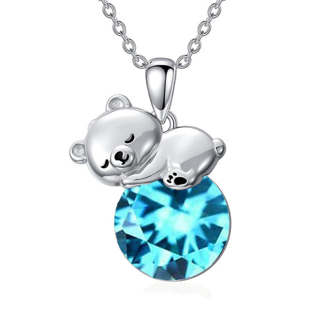Sterling Silver Cubic Zirconia Teddy Bear Pendant Necklace Christmas Gifts for Women