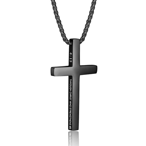 Stainless Steel Cross Pendant Necklace for Men With Engraved