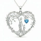 Sterling Silver Heart Pendant Birthstone Tree of Life Mother Child Family Necklace