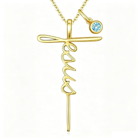 14K Gold Plated Birthstone Faith Cross Necklace for Women Christian Catholic Protection Jewelry