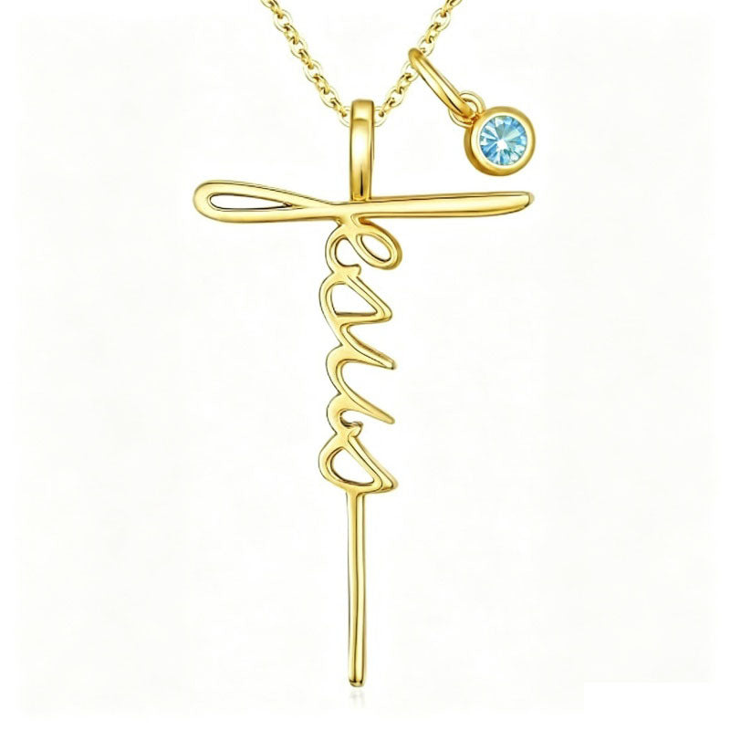 14K Gold Plated Birthstone Faith Cross Necklace for Women Christian Catholic Protection Jewelry