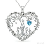 Sterling Silver Heart Pendant Birthstone Tree of Life Mother Child Family Necklace