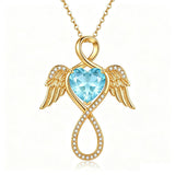 14K Gold Plated 12-Month Birthstone Infinity Angel Wings Pendant Necklace for Women