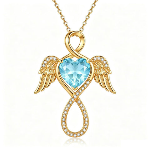 14K Gold Plated 12-Month Birthstone Infinity Angel Wings Pendant Necklace for Women