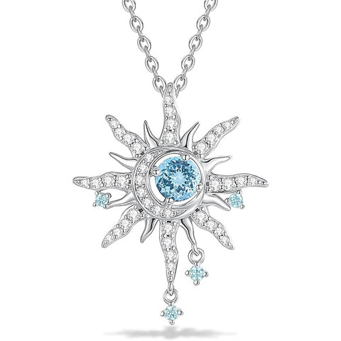 Sterling Silver Birthstone Sun Moon Pendant Necklace for Women