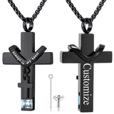 Stainless Steel Birthstones Cross Urn Necklaces for Ashes