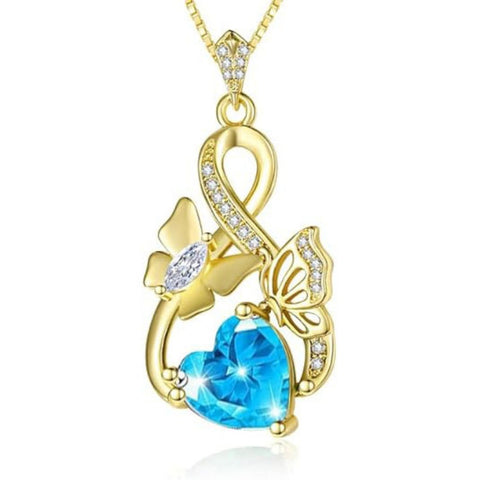 Heart Birthstone 14K  Gold Plated Butterfly Pendant Necklace for Women