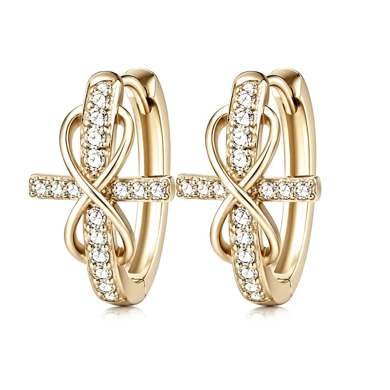 14K Gold Plated Cubic Zirconia Cross Infinity Hoop Earrings for Women