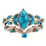 Sterling Silver Personalized Engraved 1-3CT Turquoise Engagement  Wedding Promise Ring Set for Her