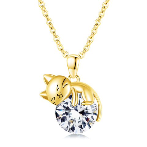 Sterling Silver Birthstone Cat Pendant Necklace