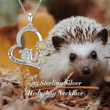 Sterling Silver Cubic Zirconia Hedgehog Sunflower Heart Necklace with Engraveds I Love You Forever