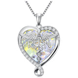 Sterling Silver Birthstone RN Medical Caduceus Pendant Necklace