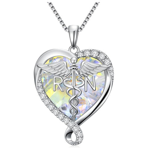 Sterling Silver Birthstone RN Medical Caduceus Pendant Necklace
