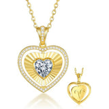 14K Gold  Plated Reversible Heart Birthstone Necklace with Zodiac Engraved Back Gifts for Women