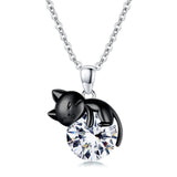 Sterling Silver Birthstone Black Cat Pendant Necklace