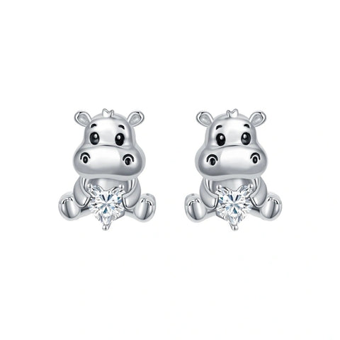 Sterling Silver Birthstone Otter Hippo Stud Earrings