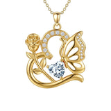 14K Gold Plated Heart Birthstone Rose Mom Butterfly Pendant Necklace for Women