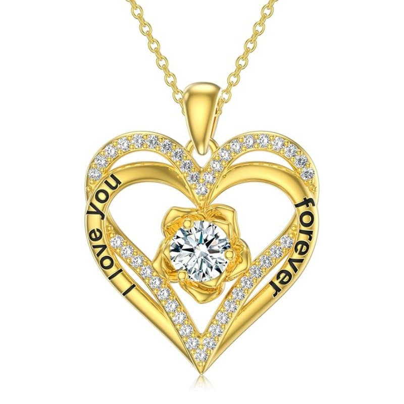 14K Gold Plated  Birthstone Rose Flower Pendant Necklace Birthday Wedding Anniversary Jewelry Gifts for Women
