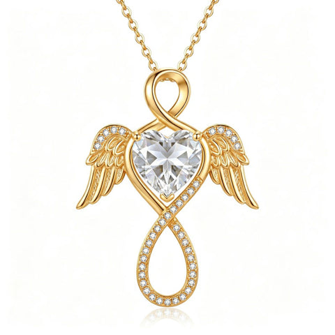 14K Gold Plated 12-Month Birthstone Infinity Angel Wings Pendant Necklace for Women